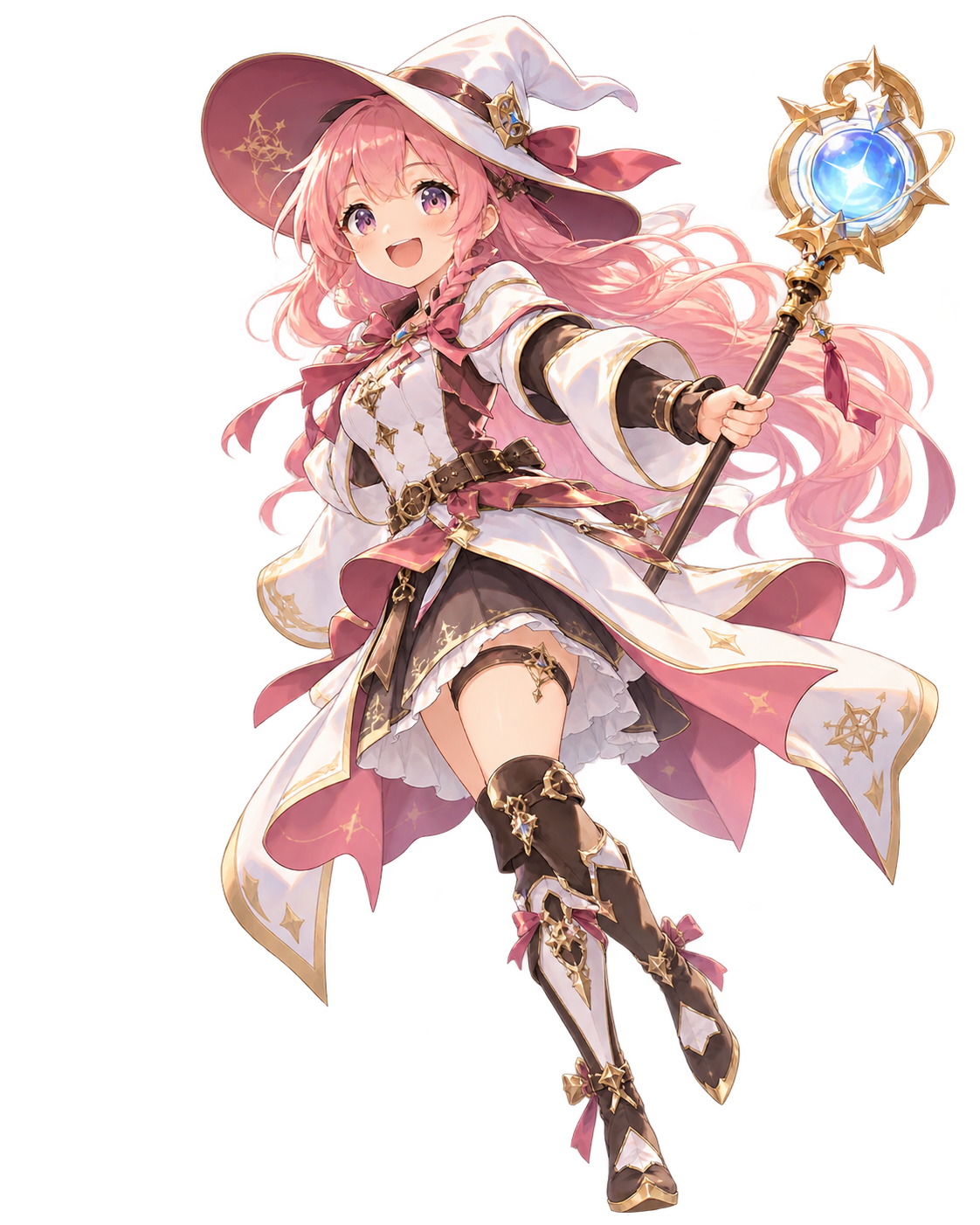 A pink-haired mage with a glowing staff