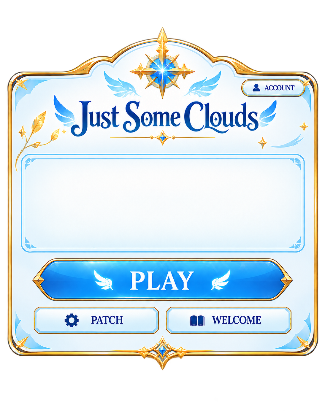 Just Some Clouds launcher panel with Play, Patch and Welcome buttons