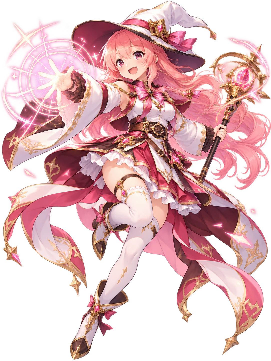 A magician casting a spell inside a pink magic circle